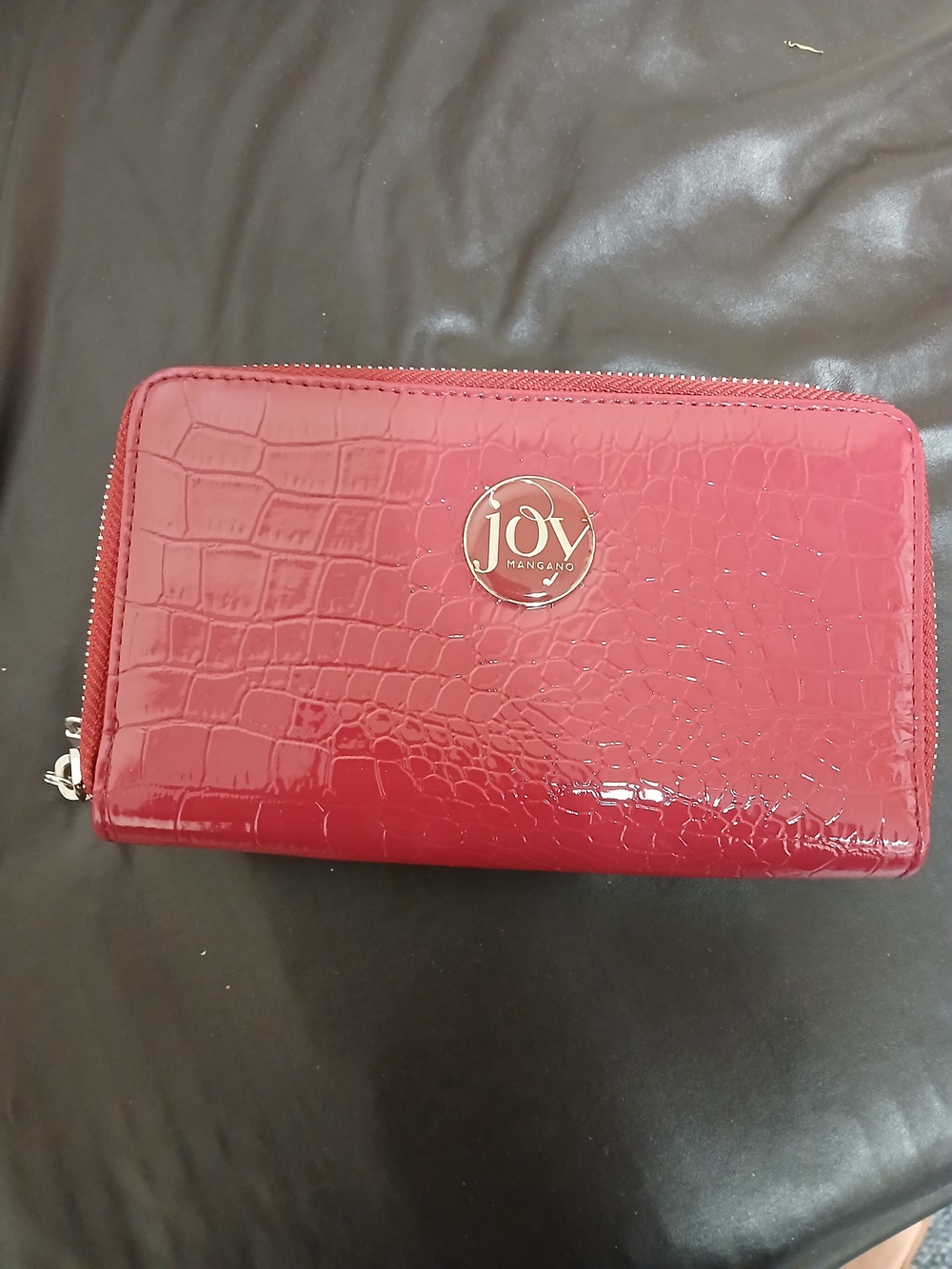 Joy Mangano Red Croc-Embossed Zip Wallet